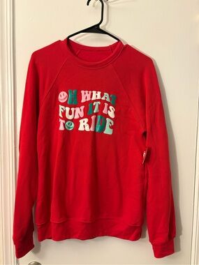 Cyclebar Red Sweatshirt with White and Teal Lettering